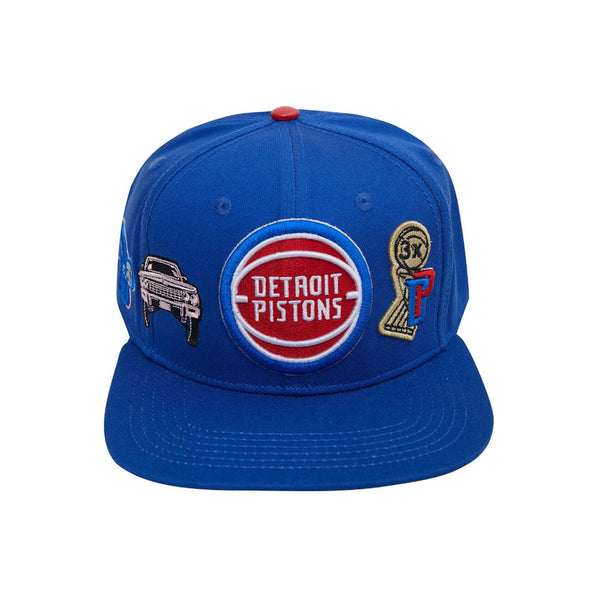 Pistons Double Front Snapback Hat in Blue - Front View