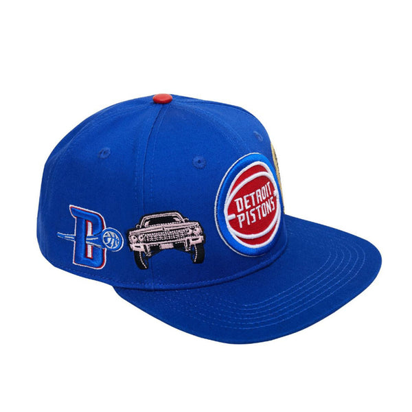 Pistons Double Front Snapback Hat in Blue - Right View