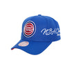 Pistons Mitchell & Ness NBA Champs Snapback Hat in Blue - Front Side View