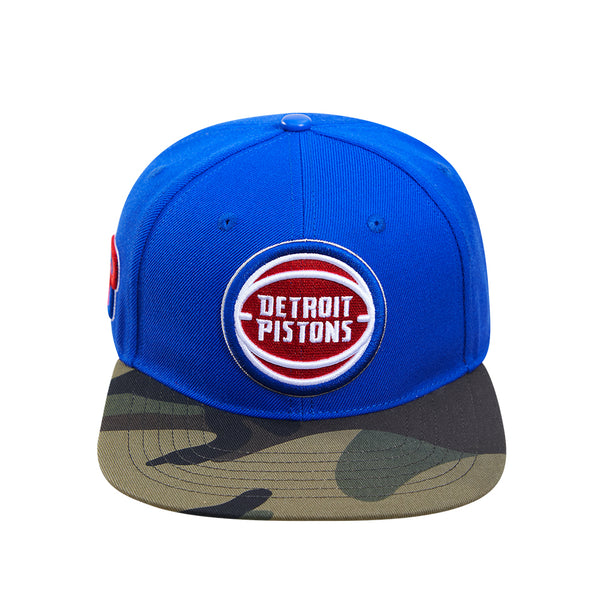 Pro Standard Pistons Primary Logo Camo Snapback Hat in Blue - Front View 