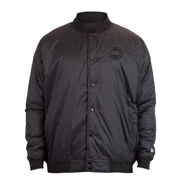 New Era Pistons Button Up Jacket in Black - Front View