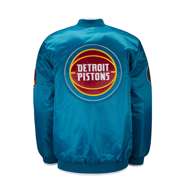 Pistons X Ty Mopkins Teal Satin Starter Jacket in Teal - Back View