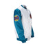 Pistons X Ty Mopkins White Satin Starter Jacket in White and Teal - Angled Right Side View