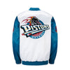 Pistons X Ty Mopkins White Satin Starter Jacket in White and Teal - Back View
