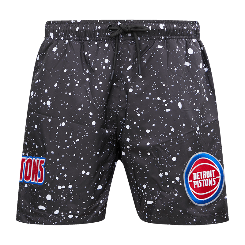 Pistons Pro Standard All Over Splatter Print Shorts in Black and White - Front View