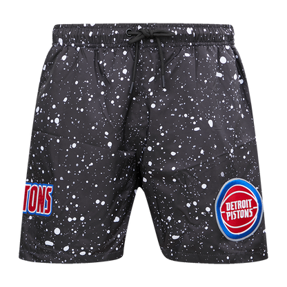 Pistons Pro Standard All Over Splatter Print Shorts in Black and White - Front View