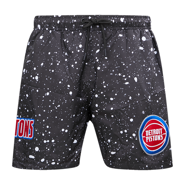 Pistons Pro Standard All Over Splatter Print Shorts in Black and White - Front View