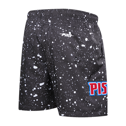 Pistons Pro Standard All Over Splatter Print Shorts in Black and White - Angled Right Side View