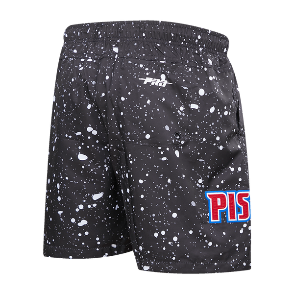 Pistons Pro Standard All Over Splatter Print Shorts in Black and White - Angled Right Side View
