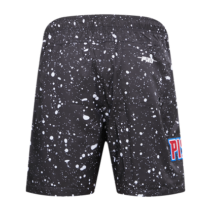 Pistons Pro Standard All Over Splatter Print Shorts in Black and White - Back View