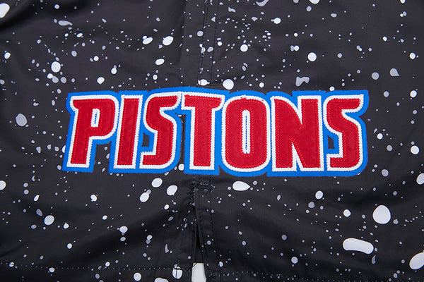 Pistons Pro Standard All Over Splatter Print Shorts in Black and White - Front Right Bottom Graphic Zoom