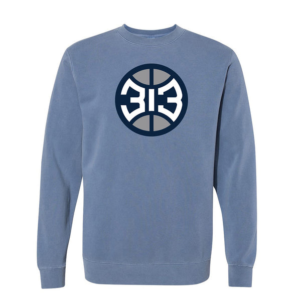 Unisex Detroit Pistons Heavyweight Pigment Dyed Crewneck in Blue - Front View