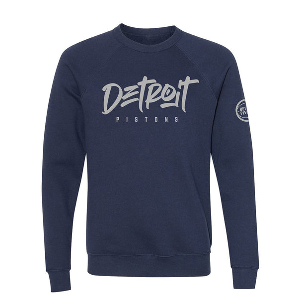 Unisex Detroit Pistons Script Crewneck Sweatshirt in Blue - Front View