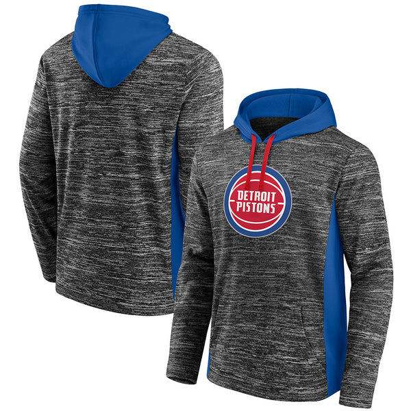 Fanatics Pistons Chiller Fleece Hooded Sweatshirt in Gray and Blue - Front and Back View