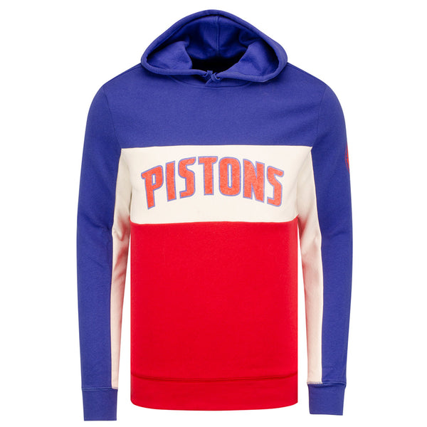 Junk Food Pistons Colorblock Hooded Sweatshirt in Blue, White, and Red - Front View