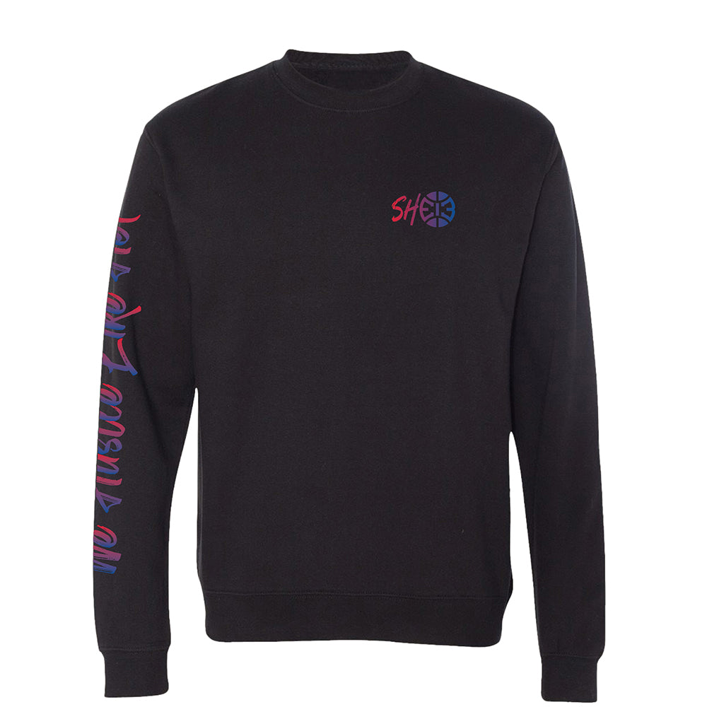 ‘We Hustle Like Her’ Unisex Crewneck Sweatshirt in Black - Front View