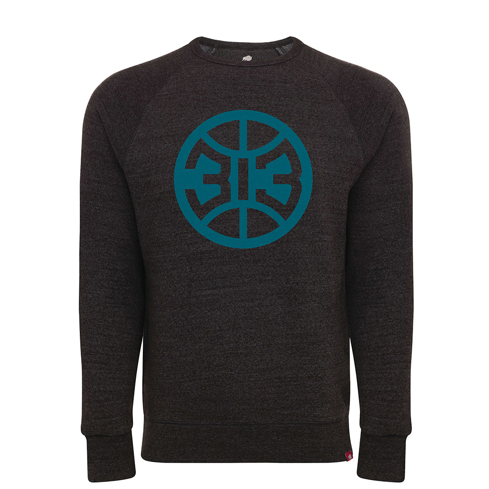 Sportiqe Pistons 313 Harmon Crewneck Sweatshirt in Black - Front View