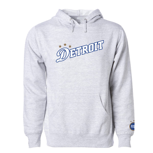Pistons City Edition Detroit Wordmark Hooded Sweatshirt in Grey - Front View