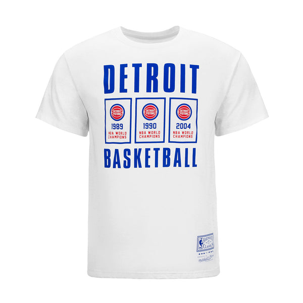 Mitchell & Ness Pistons Arena Banners T-Shirt in White - Back View