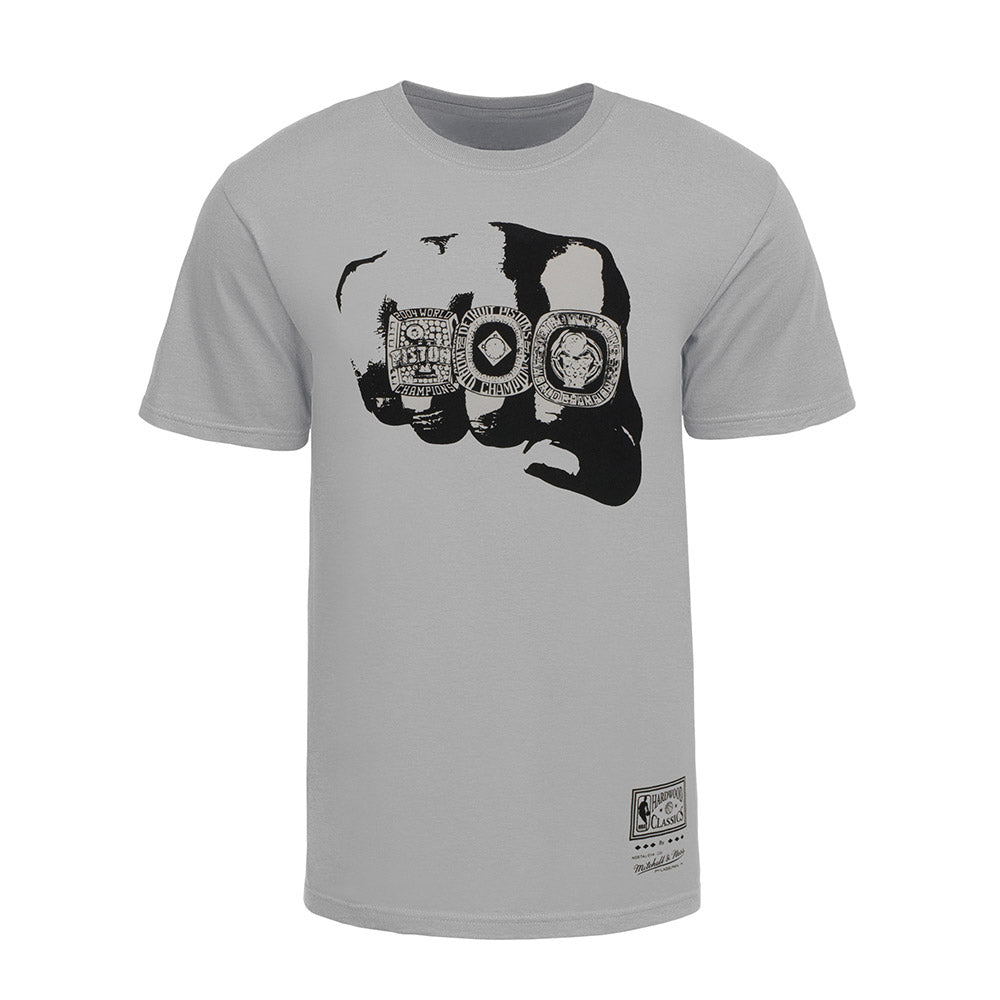 Mitchell & Ness Pistons Championship Rings T-Shirt in Gray - Front View