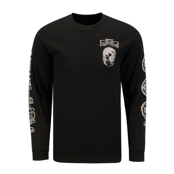 Detroit Pistons Respect The Code Long Sleeve T-Shirt in Black - Front View