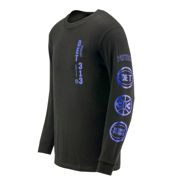 Detroit Pistons DET 313 Long Sleeve T-Shirt in Black - Left View