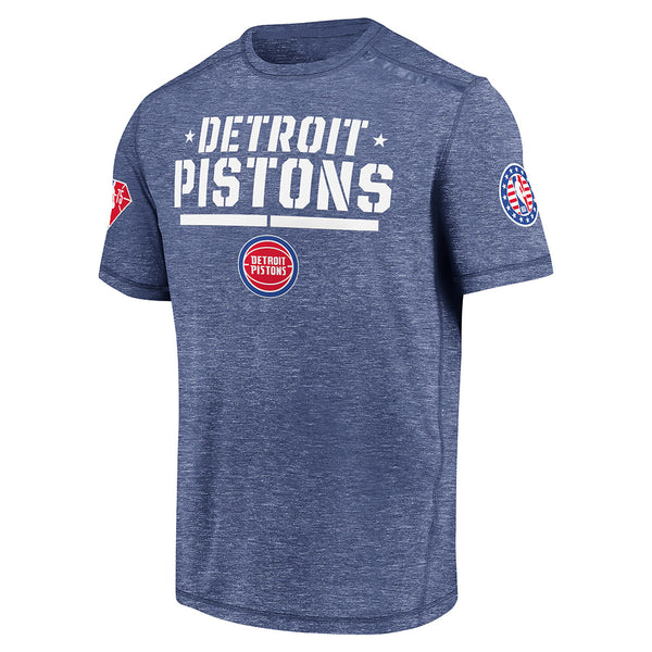 Fanatics Pistons Hoops for Troops T-Shirt in Blue Gray - Front View