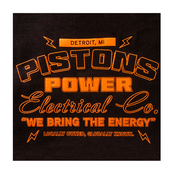DETail Threads Pistons Garage Power T-Shirt in Black - Close Up View