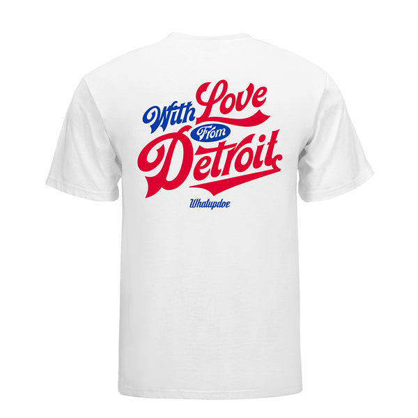 Pistons 'Whatupdoe' With Love T-Shirt in White - Back View