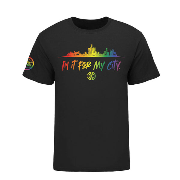 Pistons 'In It For My City' Rainbow T-Shirt in Black - Front View