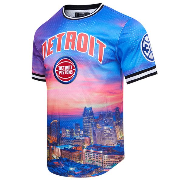 Detroit Pistons Pro Standard City Scape Tee in Blue - Front Left Angled View