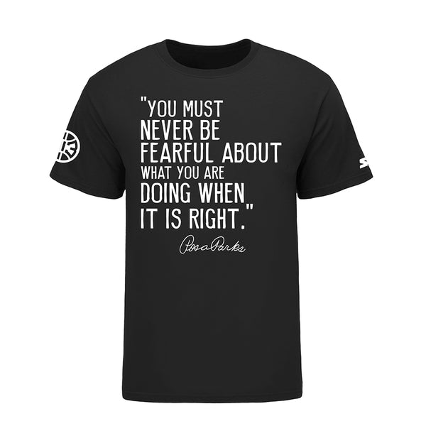 Pistons Rosa Parks 'Never be Fearful' T-Shirt in Black - Front View