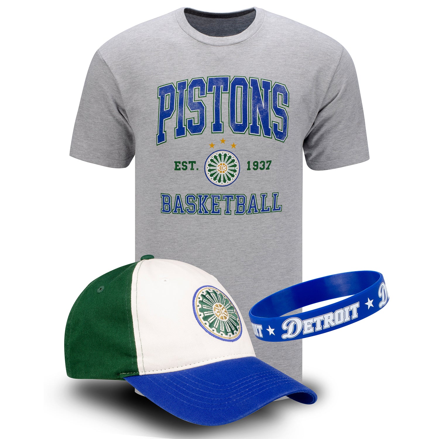Detail Threads Detroit Pistons City Edition 2022-23 Hat/T-Shirt Combo with Wristband / Small