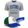 Detroit Pistons City Edition 2022-23 Hat/T-Shirt Combo with Wristband in Grey/Green/Blue - Front View