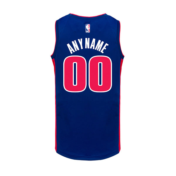 Detroit Pistons Personalized Youth Nike Icon Swingman Jersey in Blue - Back View