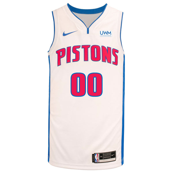 Detroit Pistons Personalized Nike Association Swingman Jersey in White - Front View