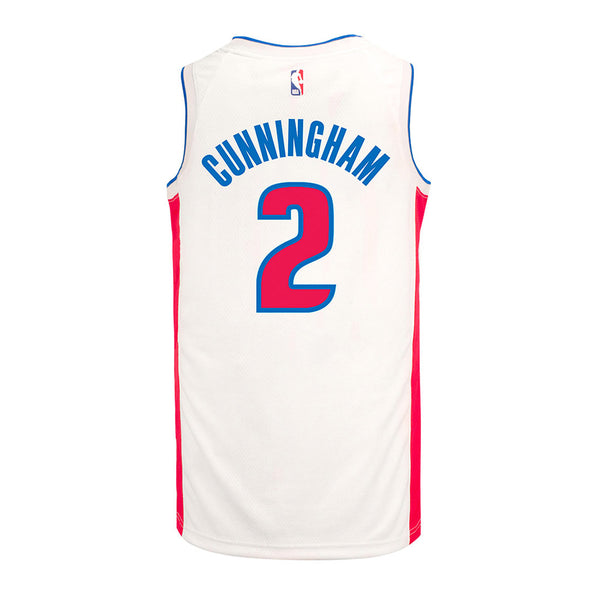 Cade Cunningham Nike Youth Association Swingman Jersey in White - Back View