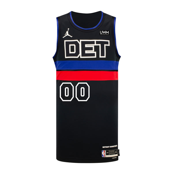 Detroit Pistons Personalized Youth Jordan Brand Statement 22-23 Swingman Jersey in Black - Front View