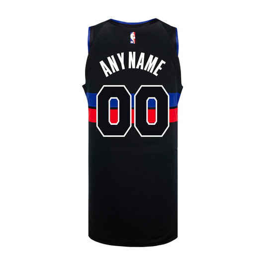 Detroit Pistons Personalized Youth Jordan Brand Statement 22-23 Swingman Jersey in Black - Back View