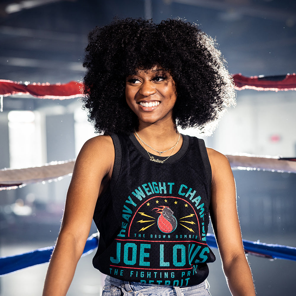 Mitchell & Ness Pistons Joe Louis Jersey in Black - Front View, Worn