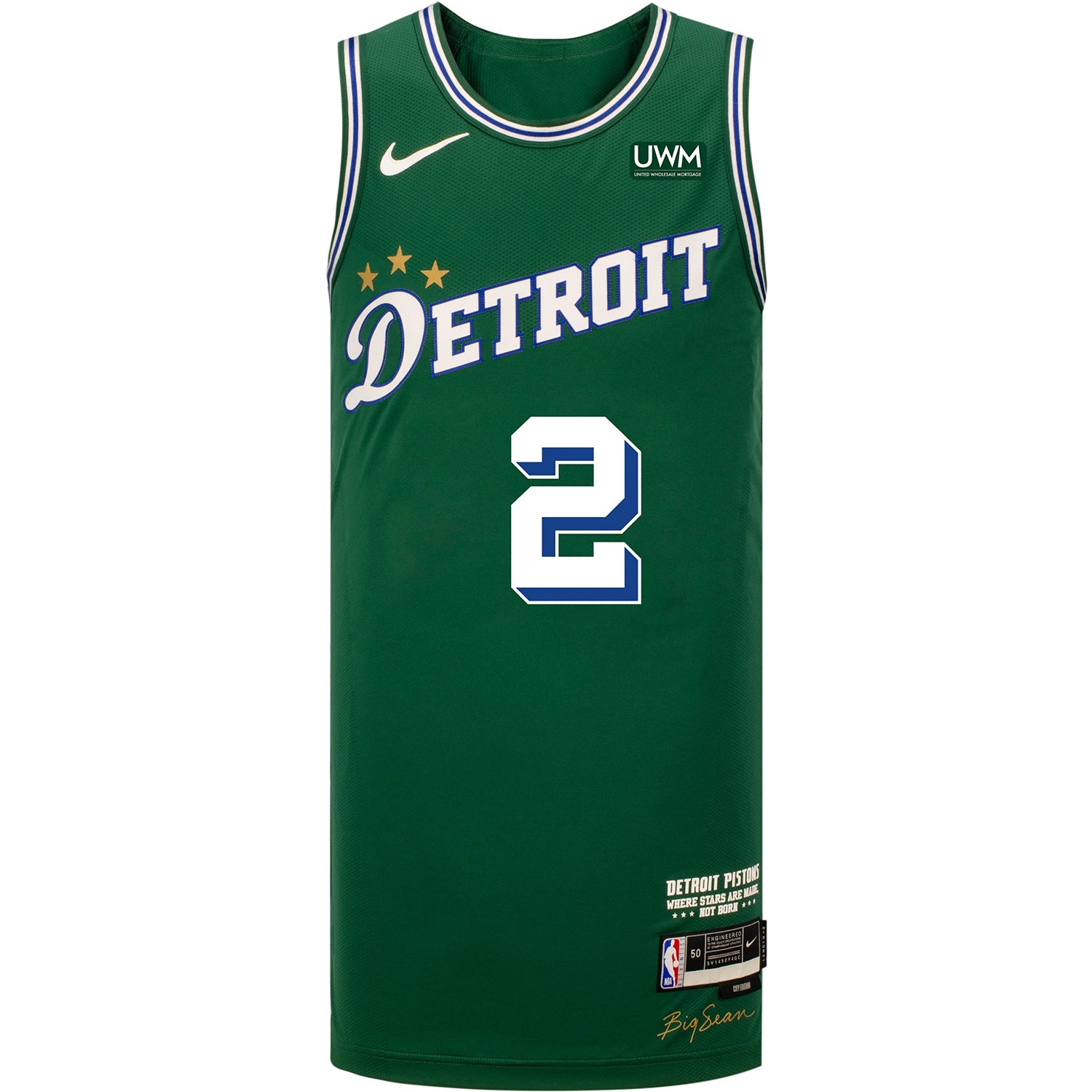 Nike Youth 2022-23 City Edition Detroit Pistons Cade Cunningham #2 Green  Dri-FIT Swingman Jersey