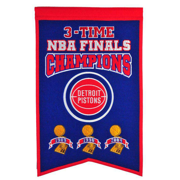Detroit Pistons 14x22 3-Time NBA Champions Banner in Red and Blue - Front view