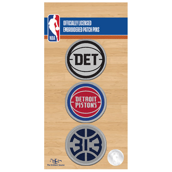 Detroit Pistons 3 Pack Patch Pin Set - Front View
