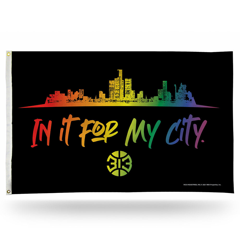 Pistons 3x5 PRIDE Flag in Black - Front View