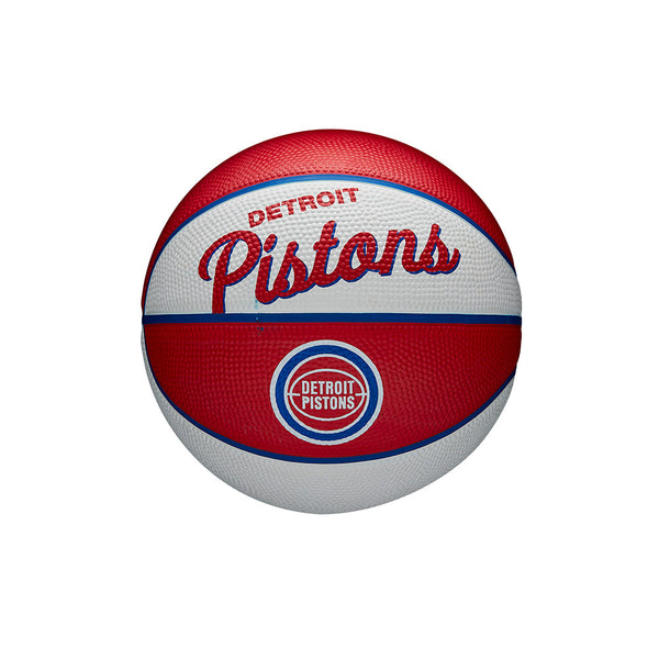 Pistons Team Retro Rubber Mini Basketball in White and Red - Front View