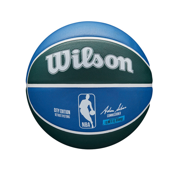 Wilson Pistons 2022-2023 City Edition Basketball in Blue/Green - Front View