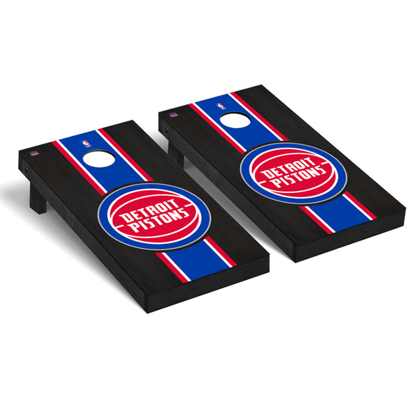 Detroit Pistons Regulation Cornhole Game Set Onyx Stained Stripe Version - Front View