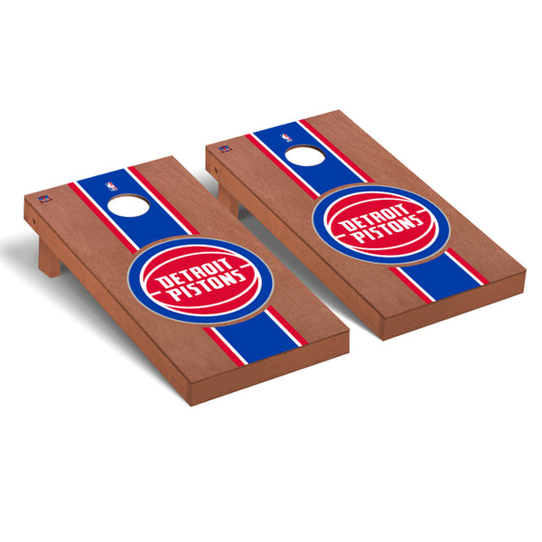 Detroit Pistons Regulation Cornhole Game Set Rosewood Stained Stripe Version - Front View