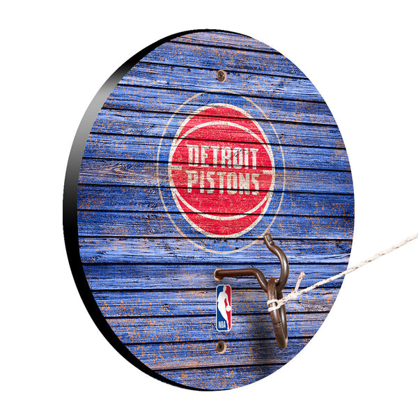 Detroit Pistons Weathered Design Hook and Ring Game in Blue - Front View