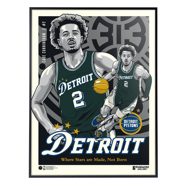 Uncanny Brands Pistons Deluxe Framed Cade Cunningham 2022-2023 City Edition Serigraph in Black/Green - Front View